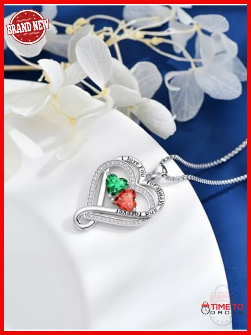 Double Heart Birthstone Pendant Necklace with 18+2